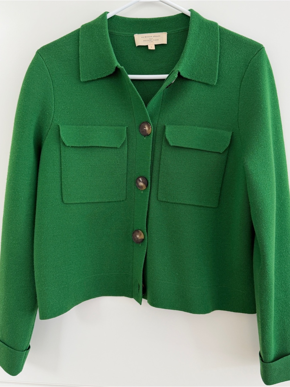 Sezane Emerald Green Button-Front Cardigan Jacket